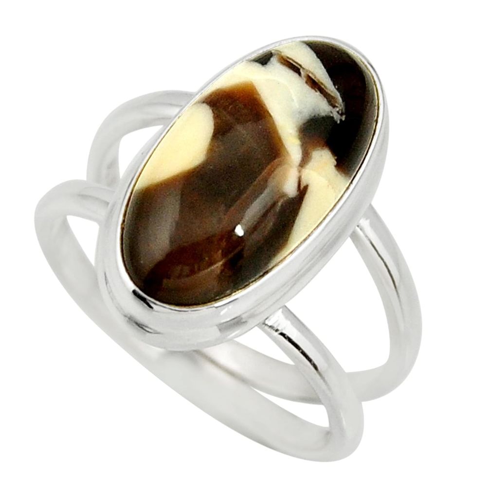 6.19cts natural brown peanut petrified wood fossil 925 silver ring size 8 r27272
