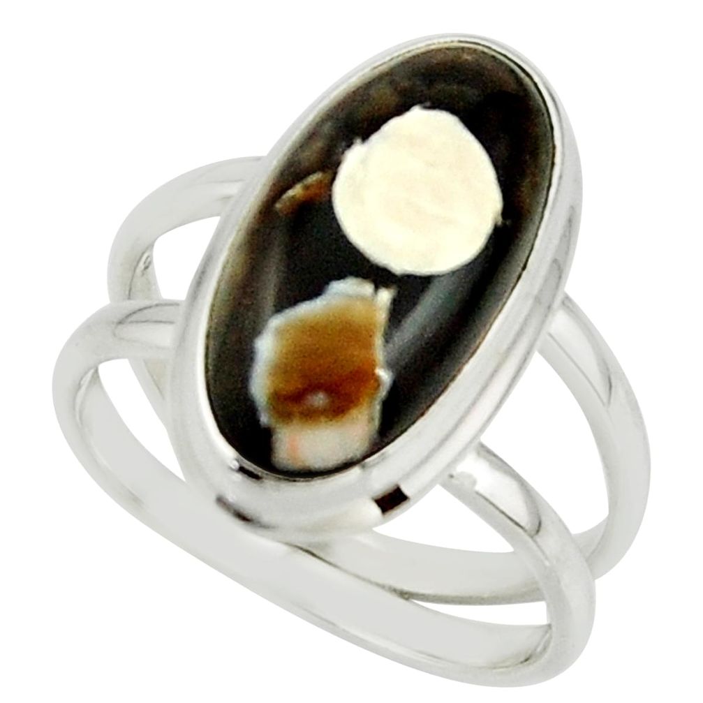 7.03cts natural brown peanut petrified wood fossil 925 silver ring size 8 r42182