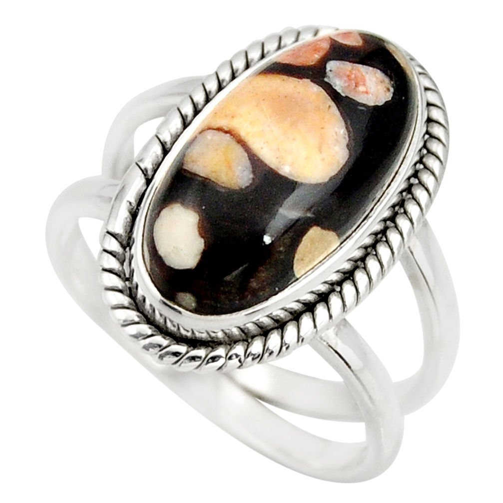 6.18cts natural brown peanut petrified wood fossil silver ring size 8.5 r27263