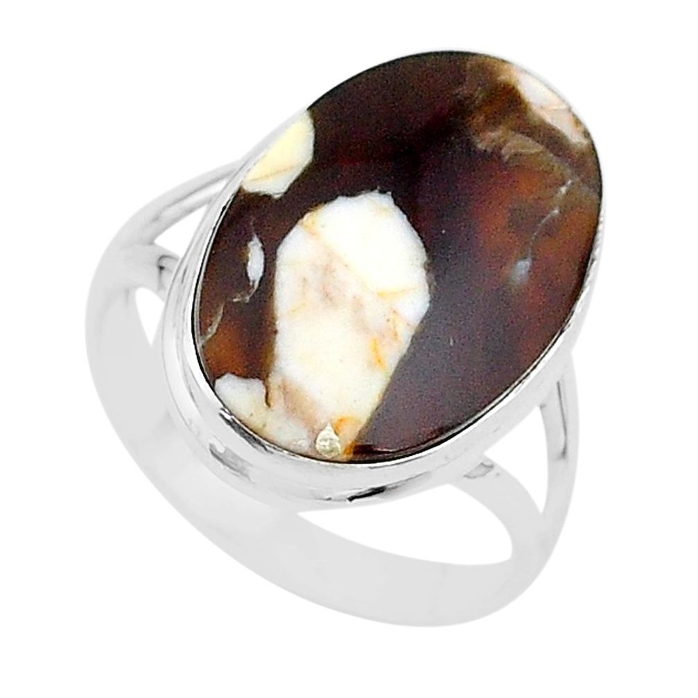14.90cts natural brown peanut petrified wood fossil silver ring size 11 t17806