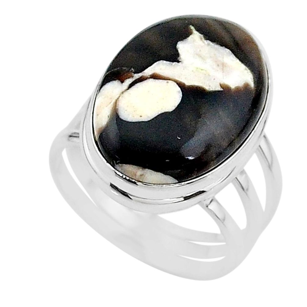 14.61cts natural brown peanut petrified wood fossil silver ring size 9 t17816