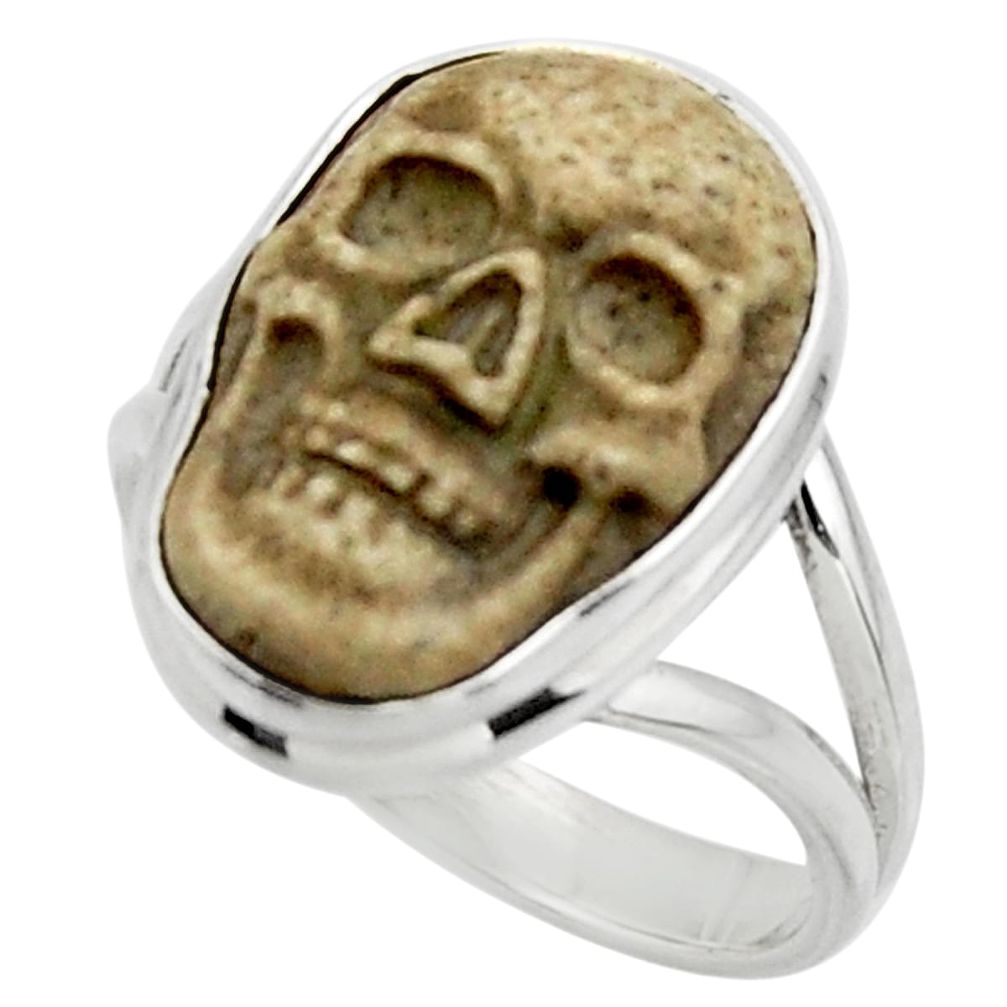 13.15cts natural brown picture jasper 925 silver skull ring size 8.5 r44514