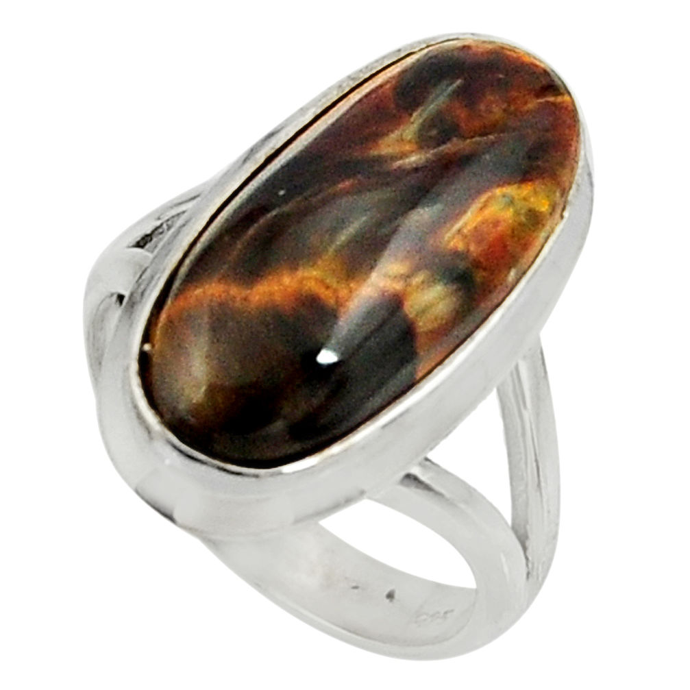 7.83cts natural brown pietersite (african) silver solitaire ring size 6.5 r28204
