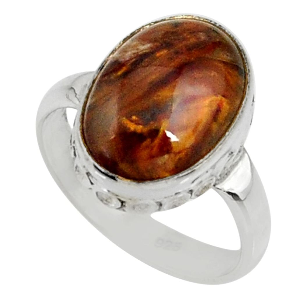5.84cts natural brown pietersite (african) silver solitaire ring size 6.5 r28219