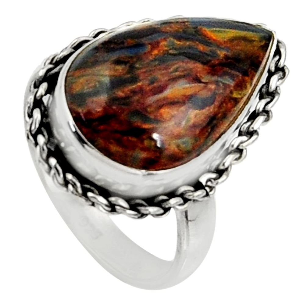 11.23cts natural brown pietersite (african) silver solitaire ring size 7 r28185