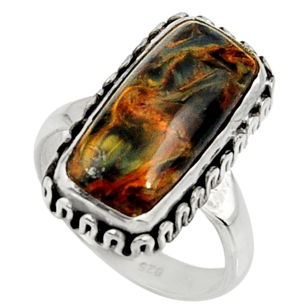 9.10cts natural brown pietersite (african) silver solitaire ring size 7 r28187