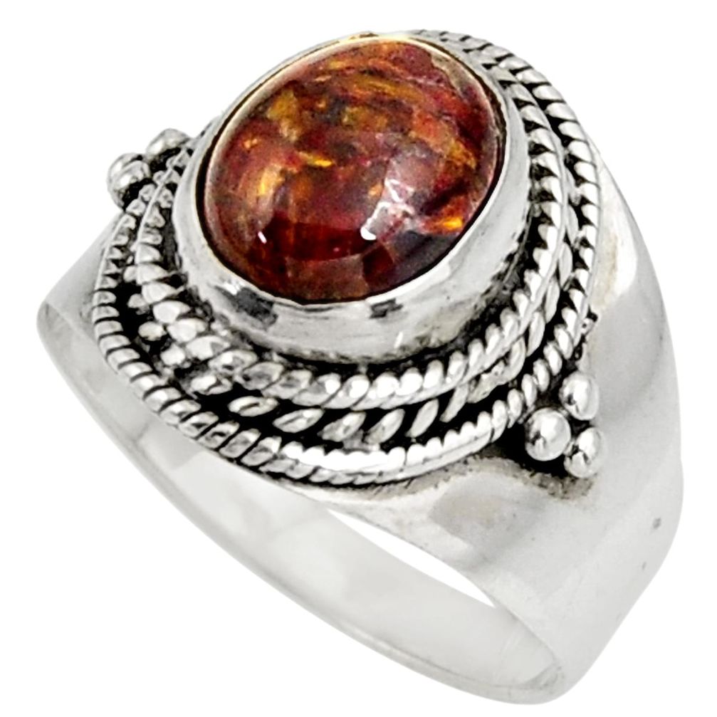4.20cts natural brown pietersite (african) silver solitaire ring size 8 d39031