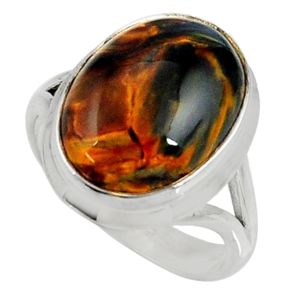 10.02cts natural brown pietersite (african) silver solitaire ring size 8 r28218