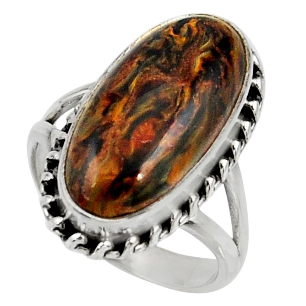 10.51cts natural brown pietersite 925 silver solitaire ring size 6.5 r28182