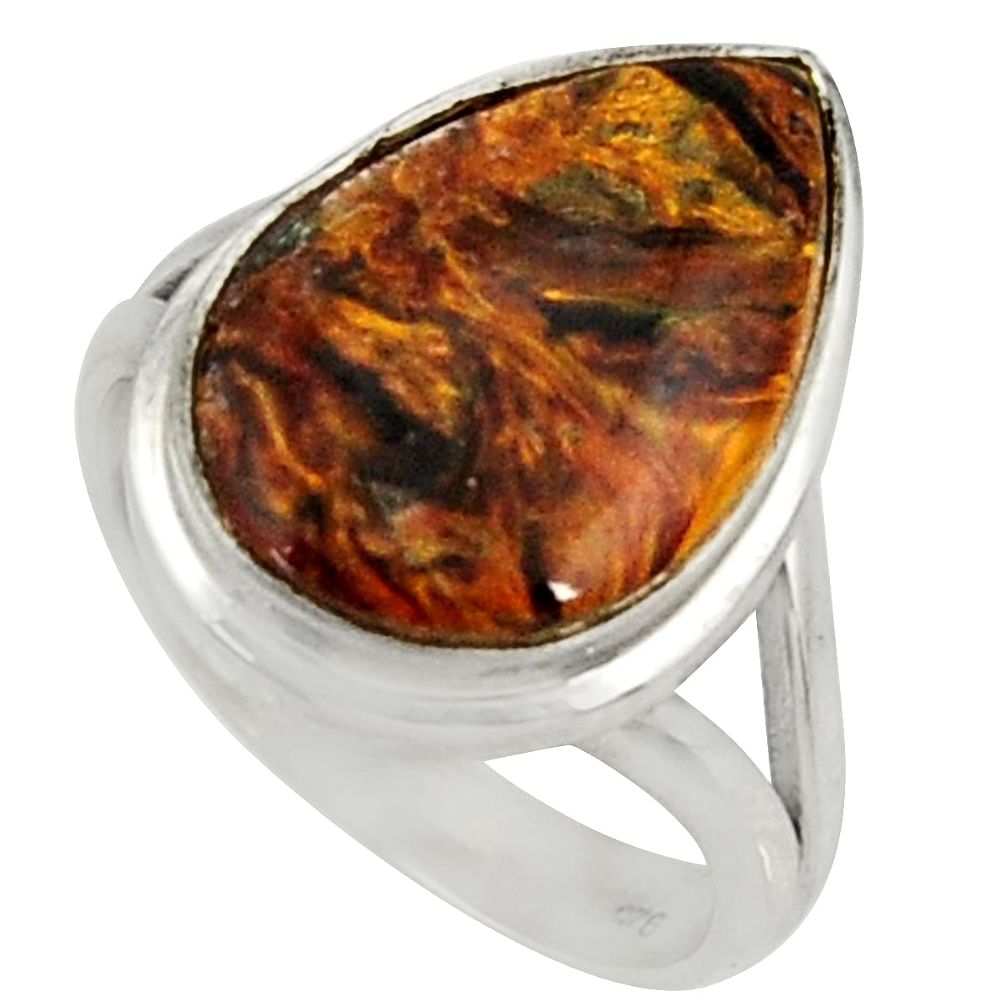 10.68cts natural brown pietersite 925 silver solitaire ring size 7.5 r28186