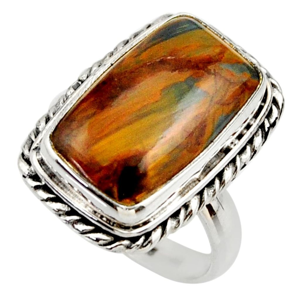 9.40cts natural brown pietersite 925 silver solitaire ring size 7.5 r28765