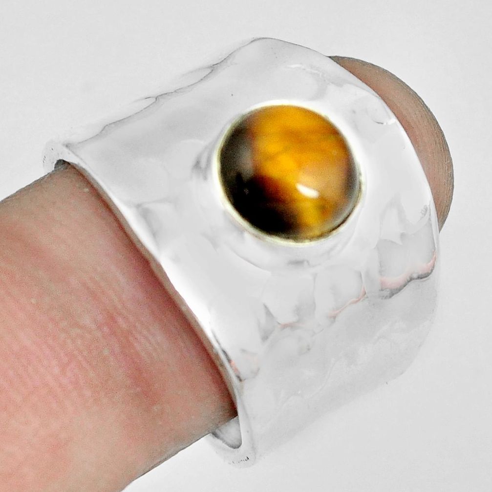 brown tiger's eye 925 silver solitaire ring size 8.5 p70112