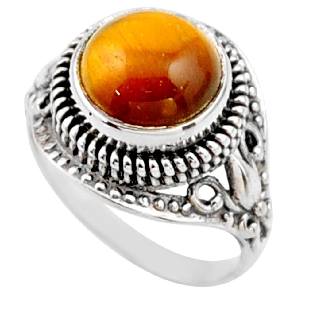 5.53cts natural brown tiger's eye 925 silver solitaire ring size 7.5 r54595