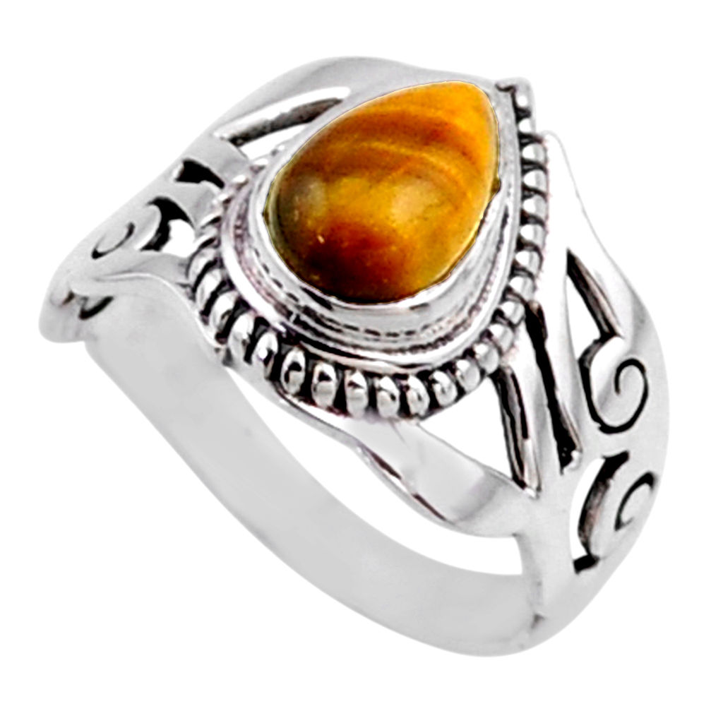 2.23cts natural brown tiger's eye 925 silver solitaire ring size 6.5 r54652