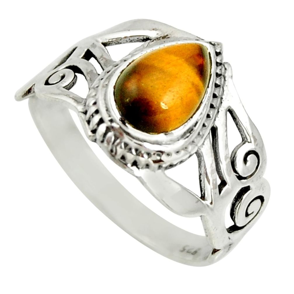 2.13cts natural brown tiger's eye 925 silver solitaire ring size 6 r26241