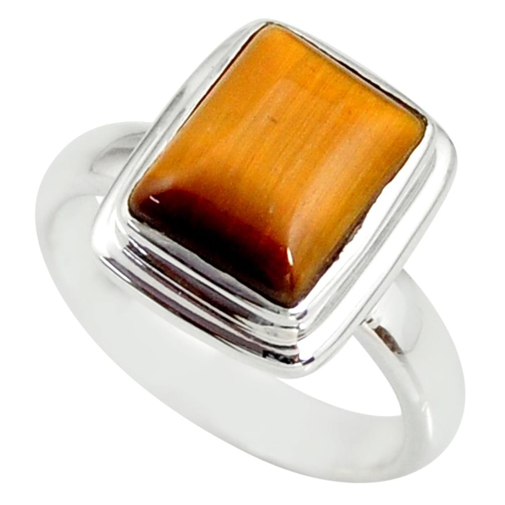 4.46cts natural brown tiger's eye 925 silver solitaire ring size 6 r34170