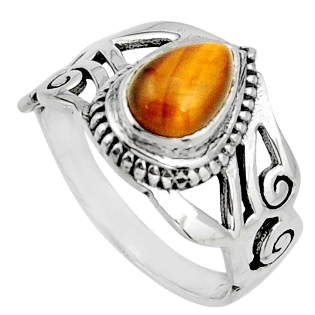 2.44cts natural brown tiger's eye 925 silver solitaire ring size 8 r26603