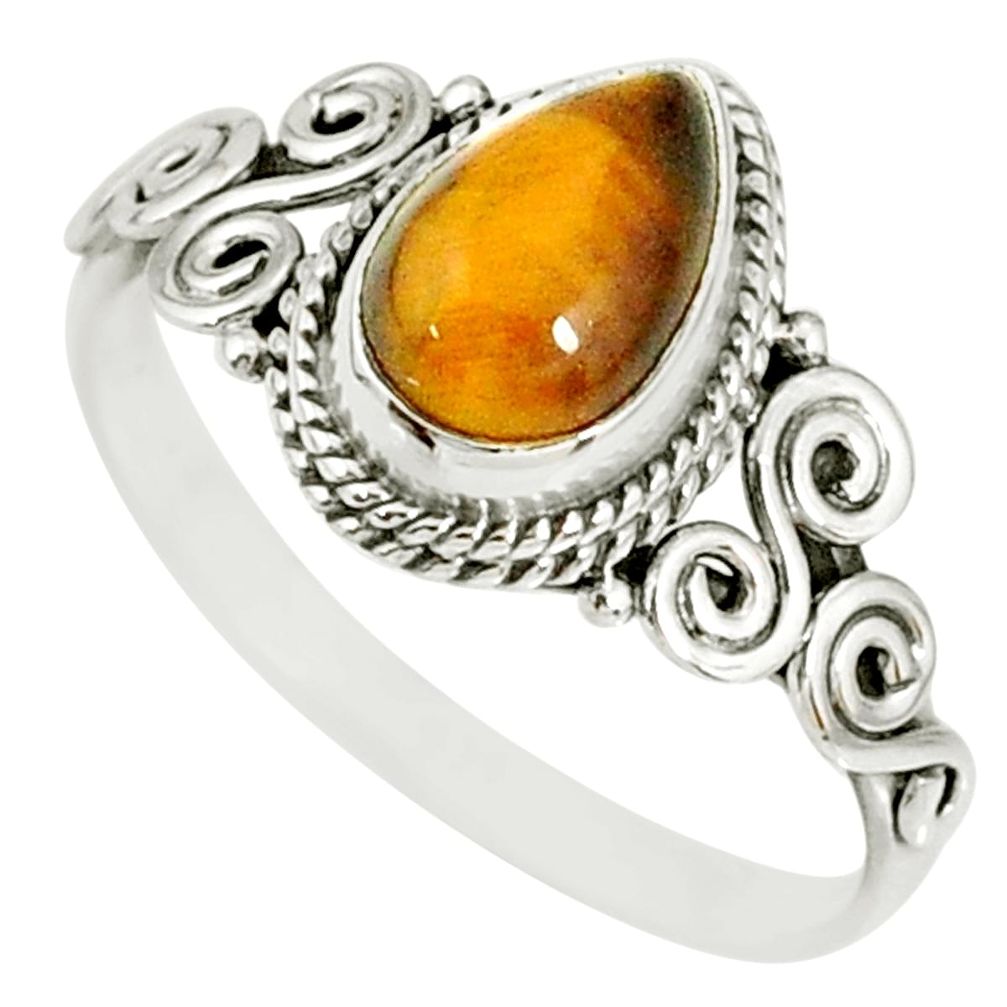 2.31cts natural brown tiger's eye 925 silver solitaire ring size 8 r78909