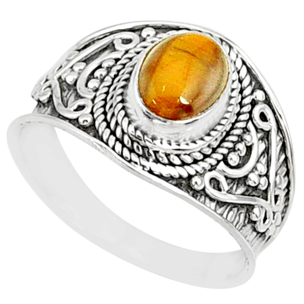 1.99cts natural brown tiger's eye 925 silver solitaire ring size 8 r81415