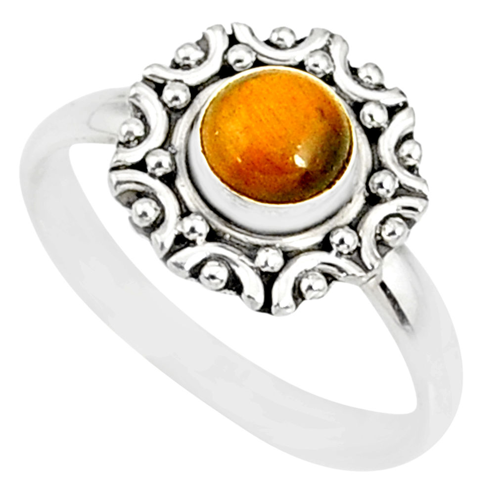 1.29cts natural brown tiger's eye 925 silver solitaire ring size 8 r82101