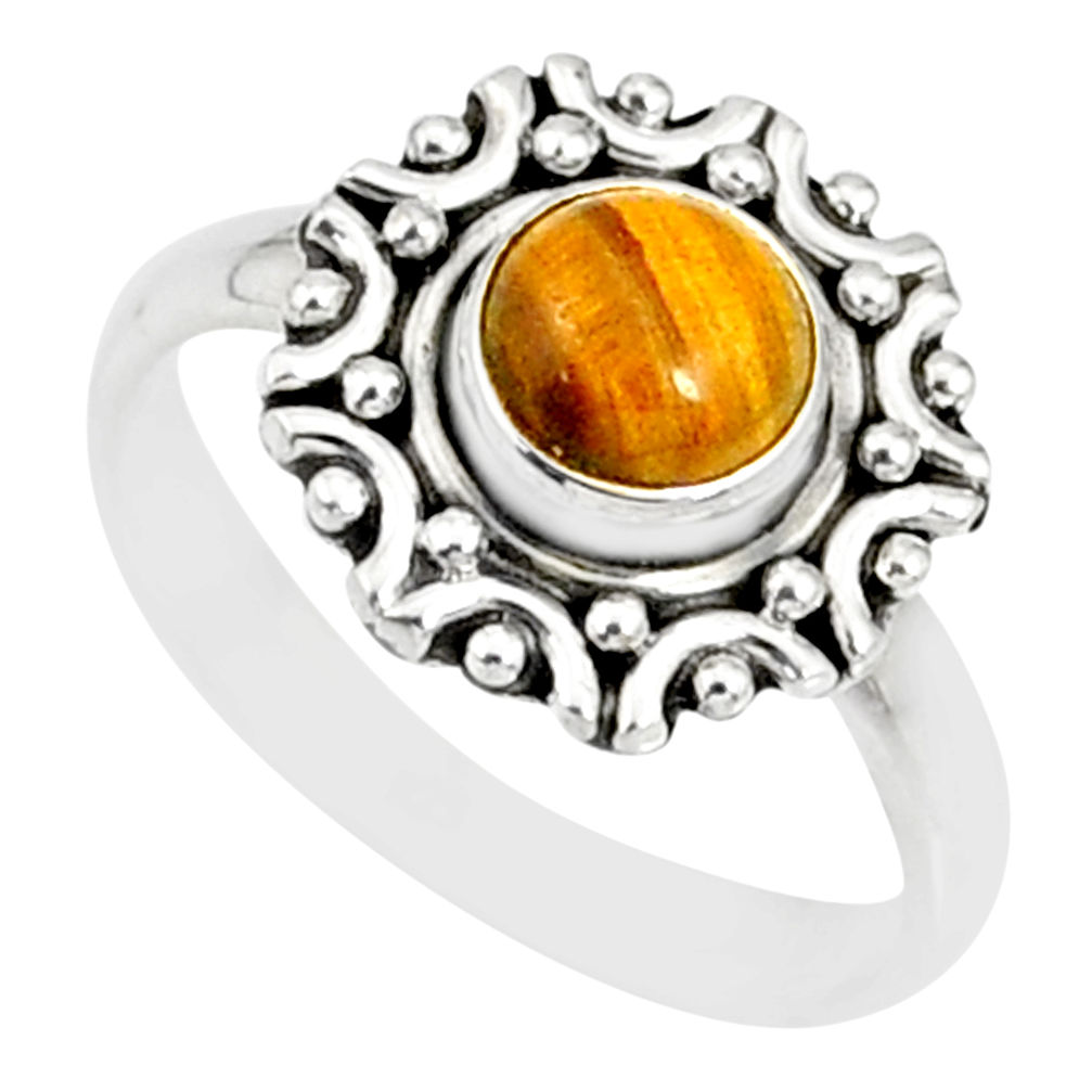 1.20cts natural brown tiger's eye 925 silver solitaire ring size 8 r82105