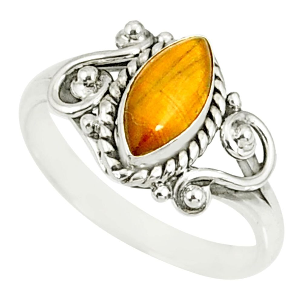 2.44cts natural brown tiger's eye 925 silver solitaire ring size 8 r82503