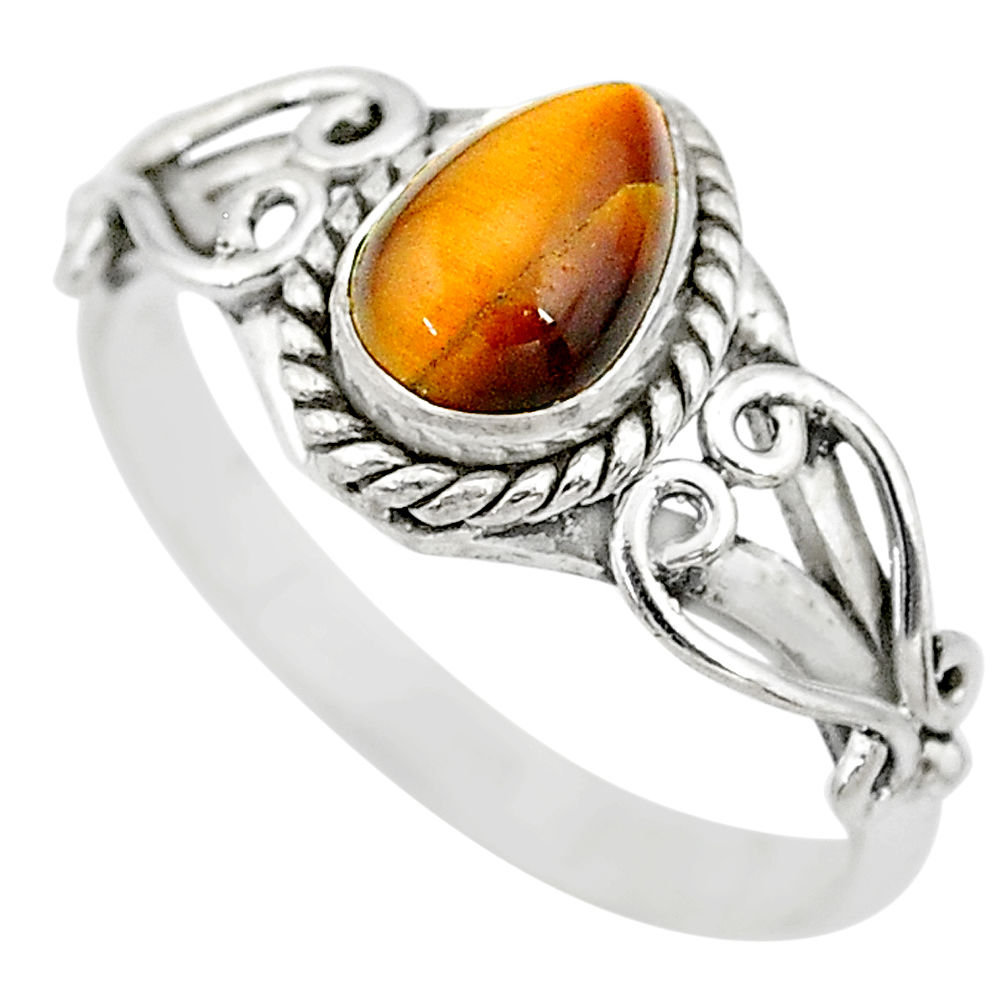 2.09cts natural brown tiger's eye 925 silver solitaire ring size 8.5 t7681