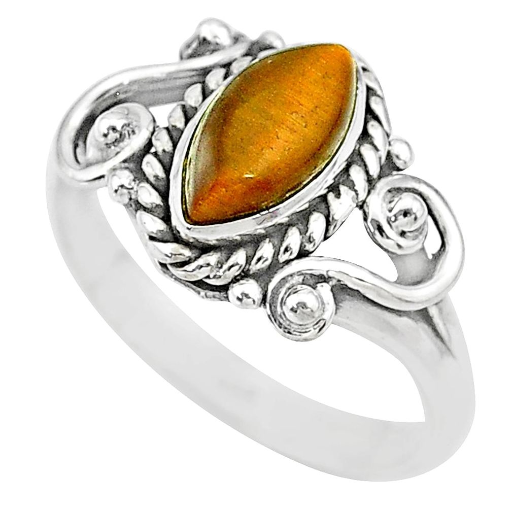 2.44cts natural brown tiger's eye 925 silver solitaire ring size 5.5 t7686