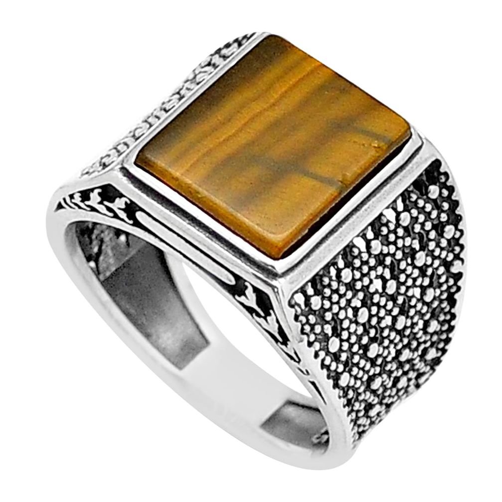 4.82cts natural brown tiger's eye 925 sterling silver mens ring size 9.5 c28105