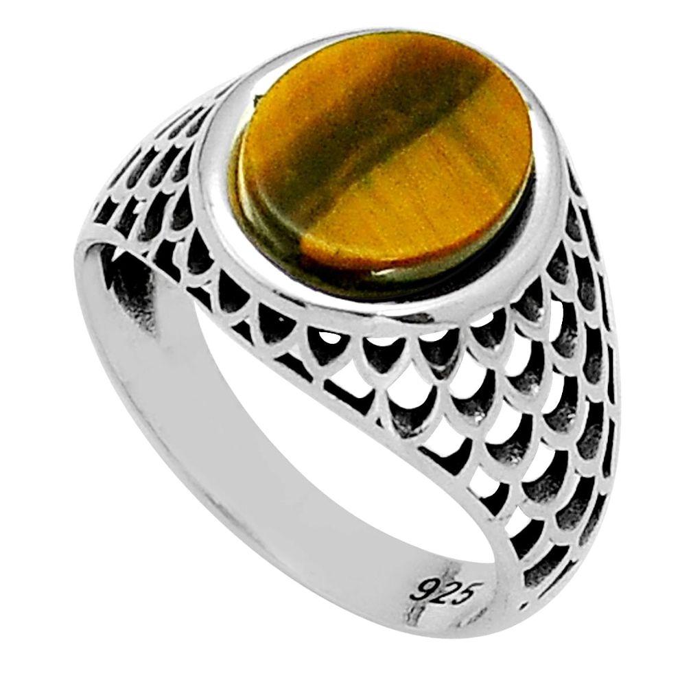 5.54cts natural brown tiger's eye 925 sterling silver mens ring size 10.5 c28460
