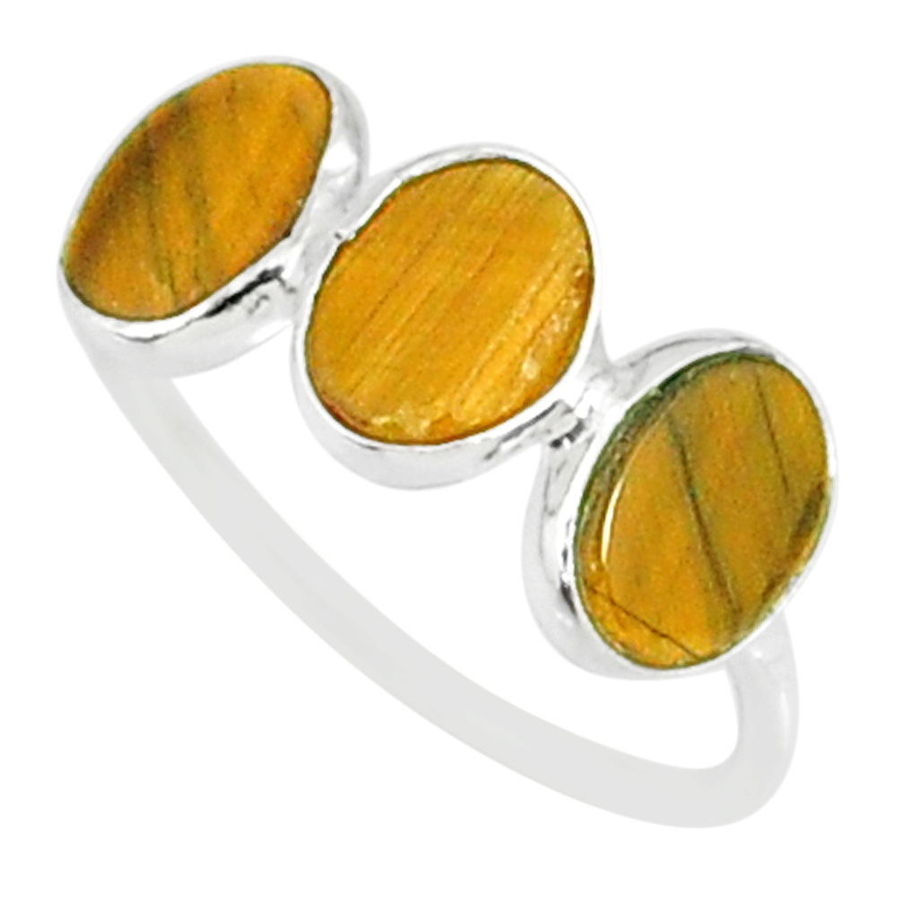 5.95cts natural brown tiger's eye 925 sterling silver ring jewelry size 8 r88056