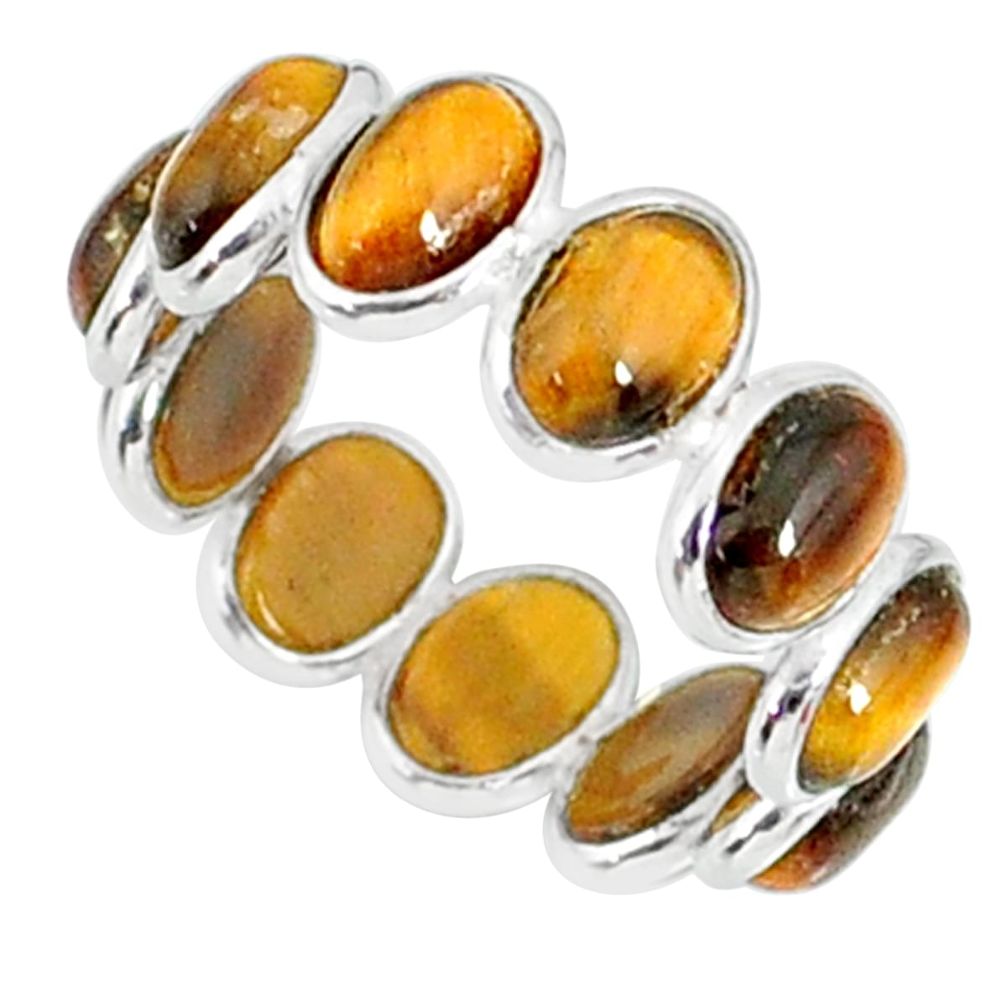 6.76cts natural brown tiger's eye 925 sterling silver ring size 5.5 r88375