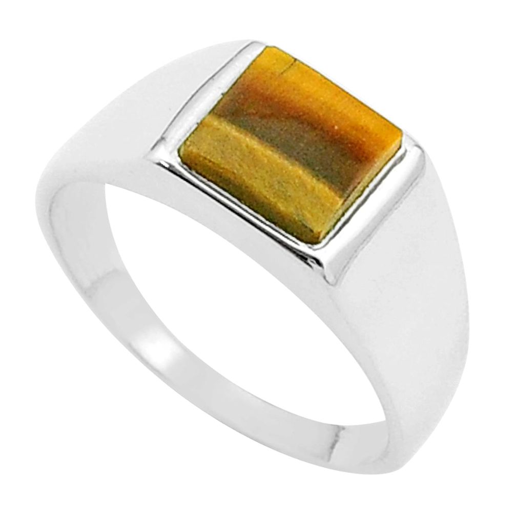 3.16cts natural brown tiger's eye octagan sterling silver ring size 10 u36704