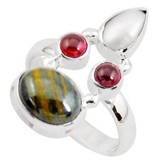 8.14cts natural brown tiger's hawks eye red garnet 925 silver ring size 9 p52655