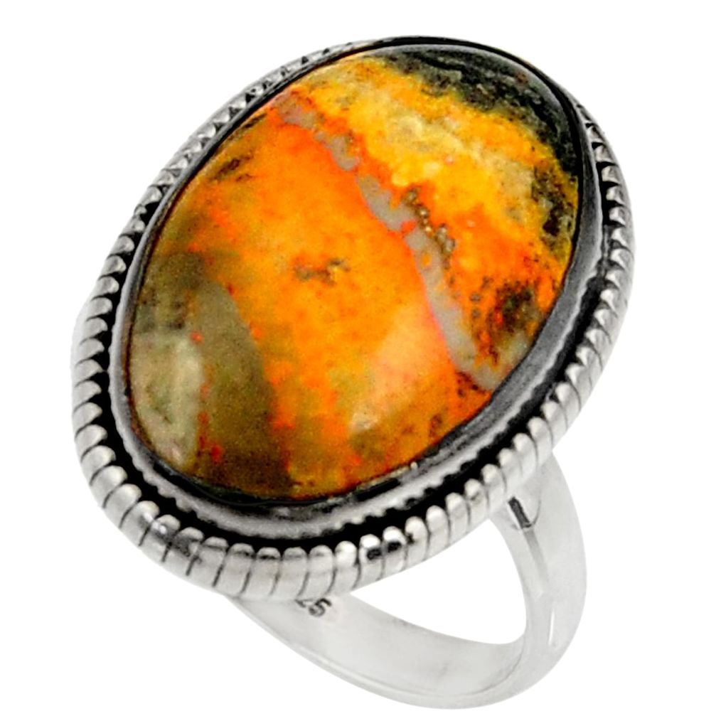 Natural bumble bee australian jasper 925 silver solitaire ring size 9.5 r28341