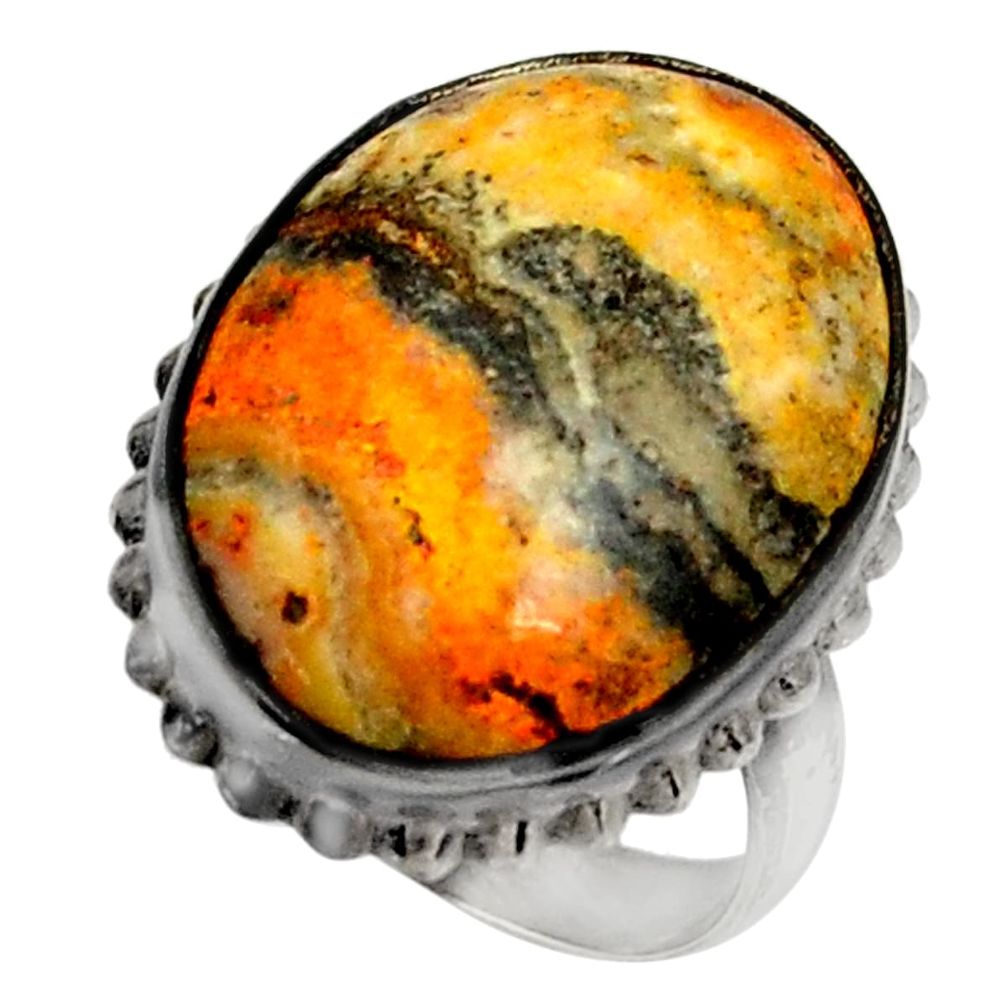 Natural bumble bee australian jasper 925 silver solitaire ring size 6.5 r28343