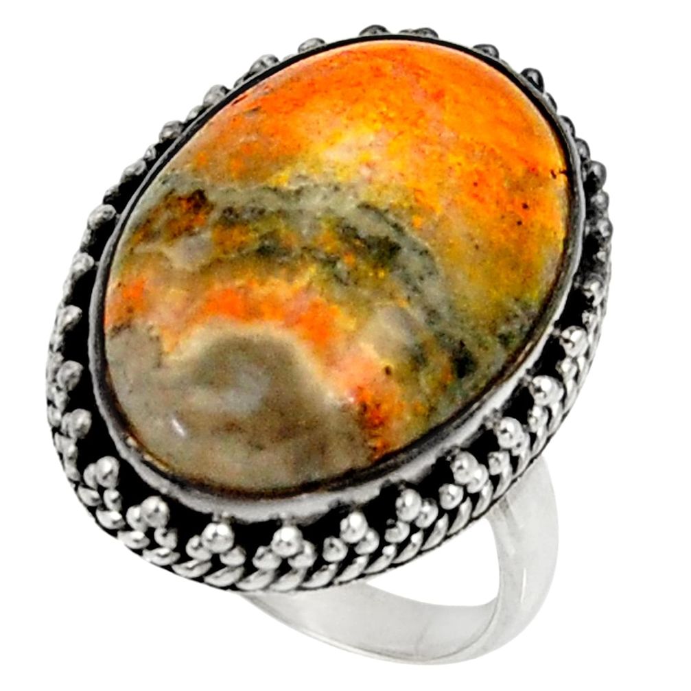 Natural bumble bee australian jasper 925 silver solitaire ring size 7.5 r28346