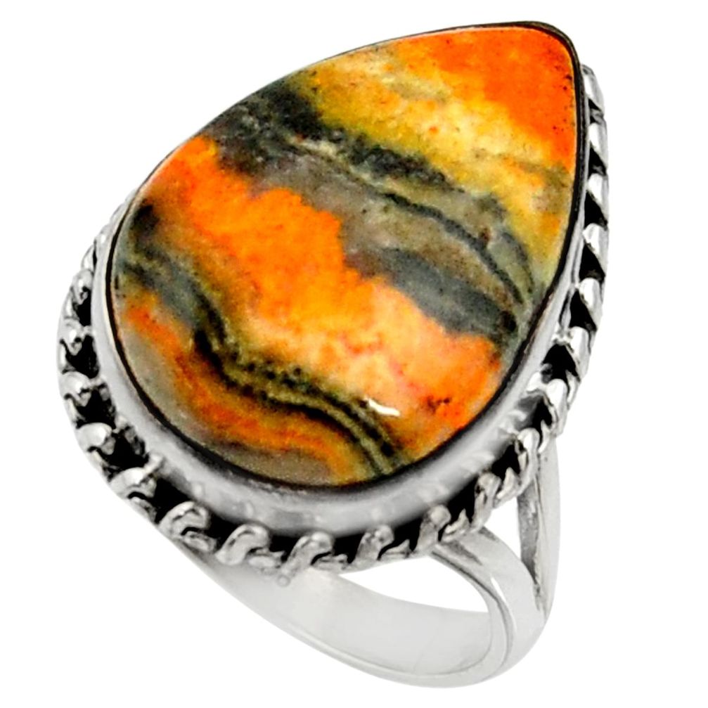 Natural bumble bee australian jasper 925 silver solitaire ring size 8.5 r28357