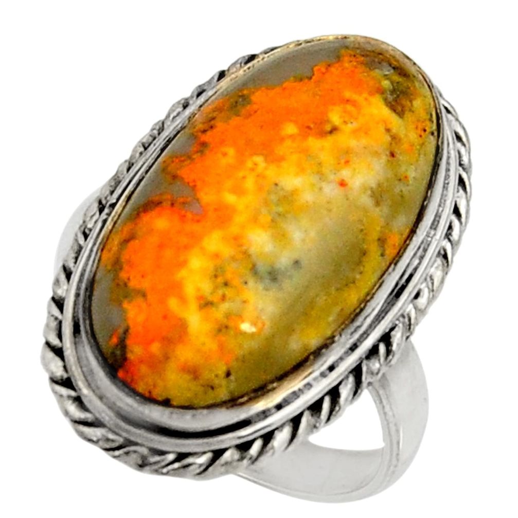 Natural bumble bee australian jasper 925 silver solitaire ring size 8.5 r28360
