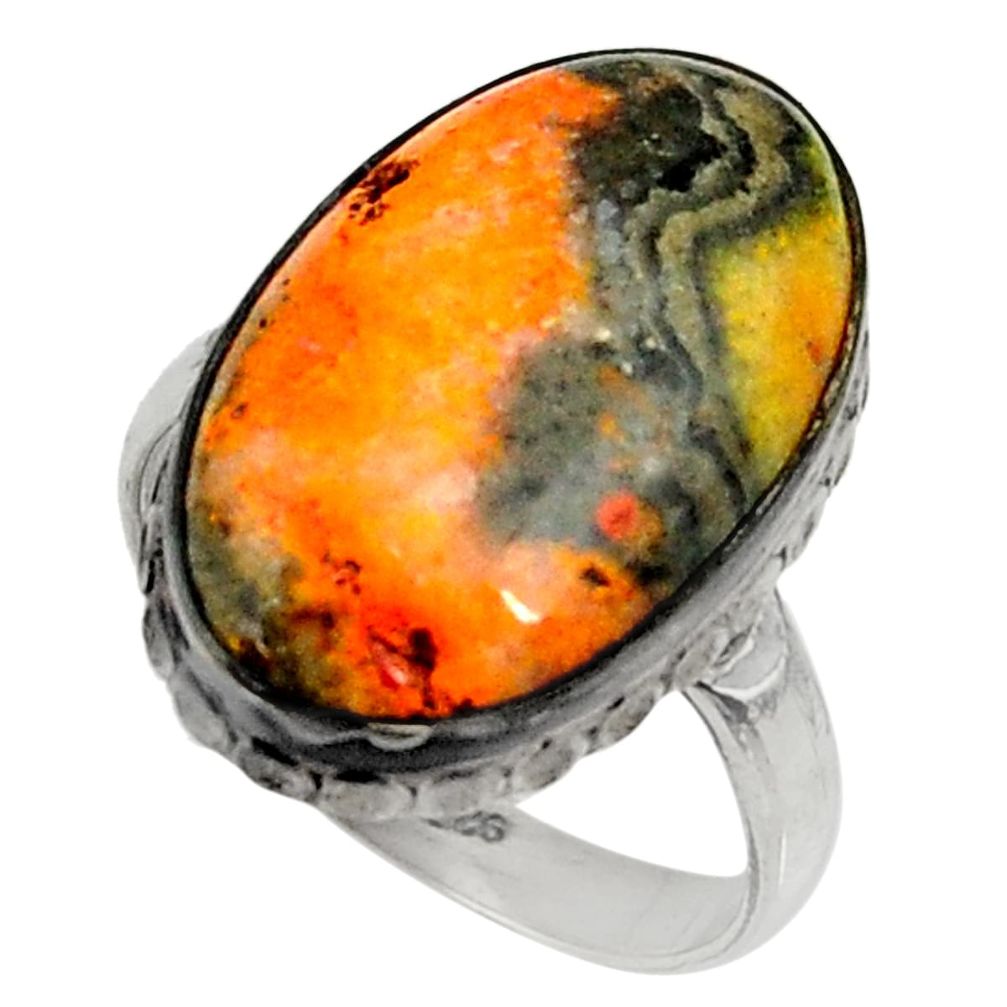 Natural bumble bee australian jasper 925 silver solitaire ring size 8.5 r28365