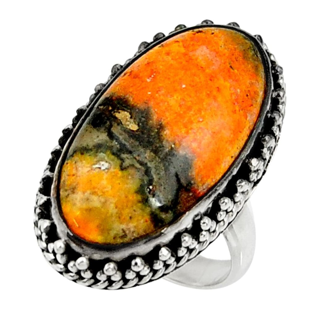 Natural bumble bee australian jasper 925 silver solitaire ring size 6.5 r28367