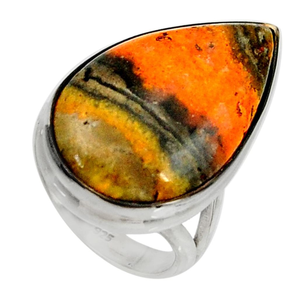 Natural bumble bee australian jasper 925 silver solitaire ring size 6 r28369