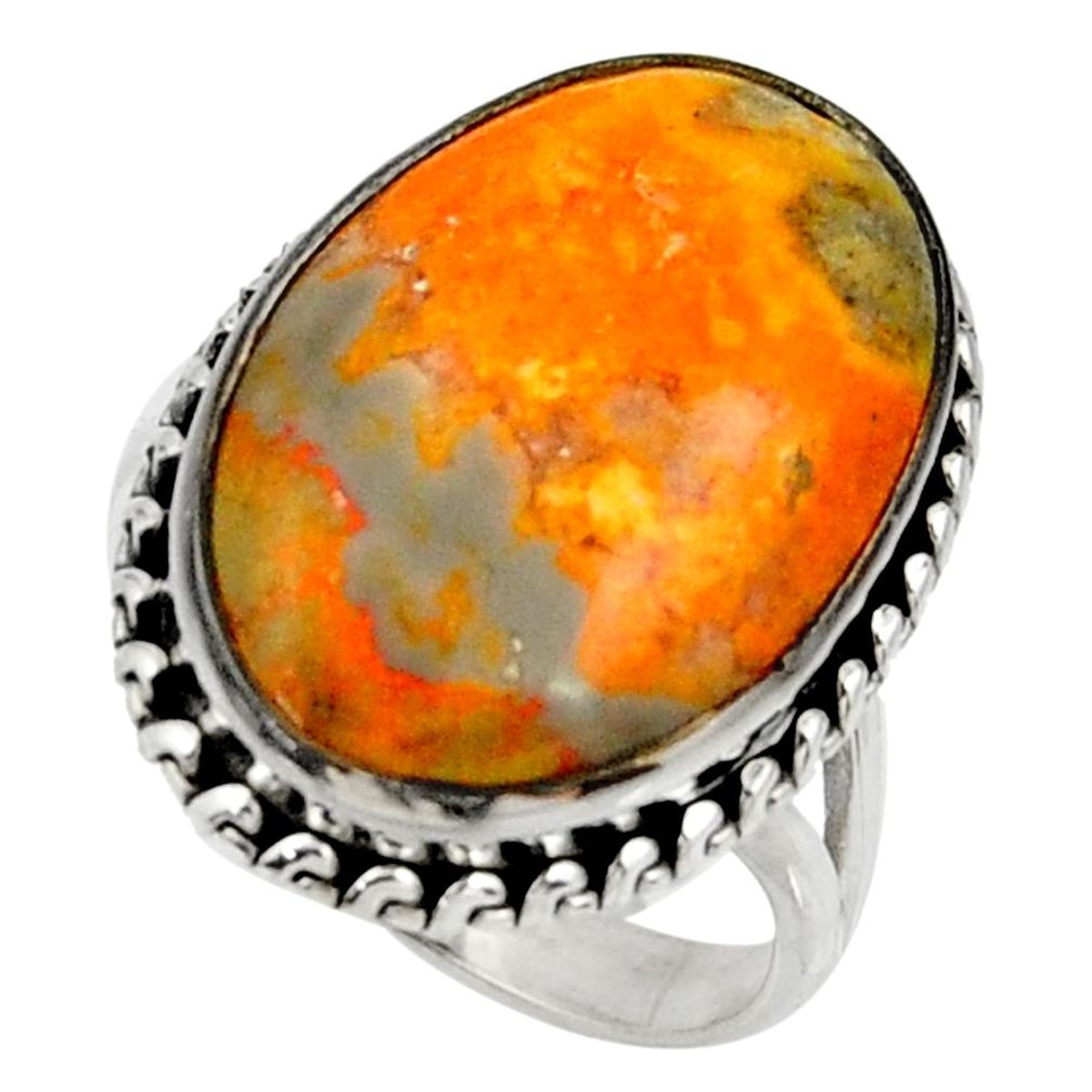 Natural bumble bee australian jasper 925 silver solitaire ring size 9 r28358