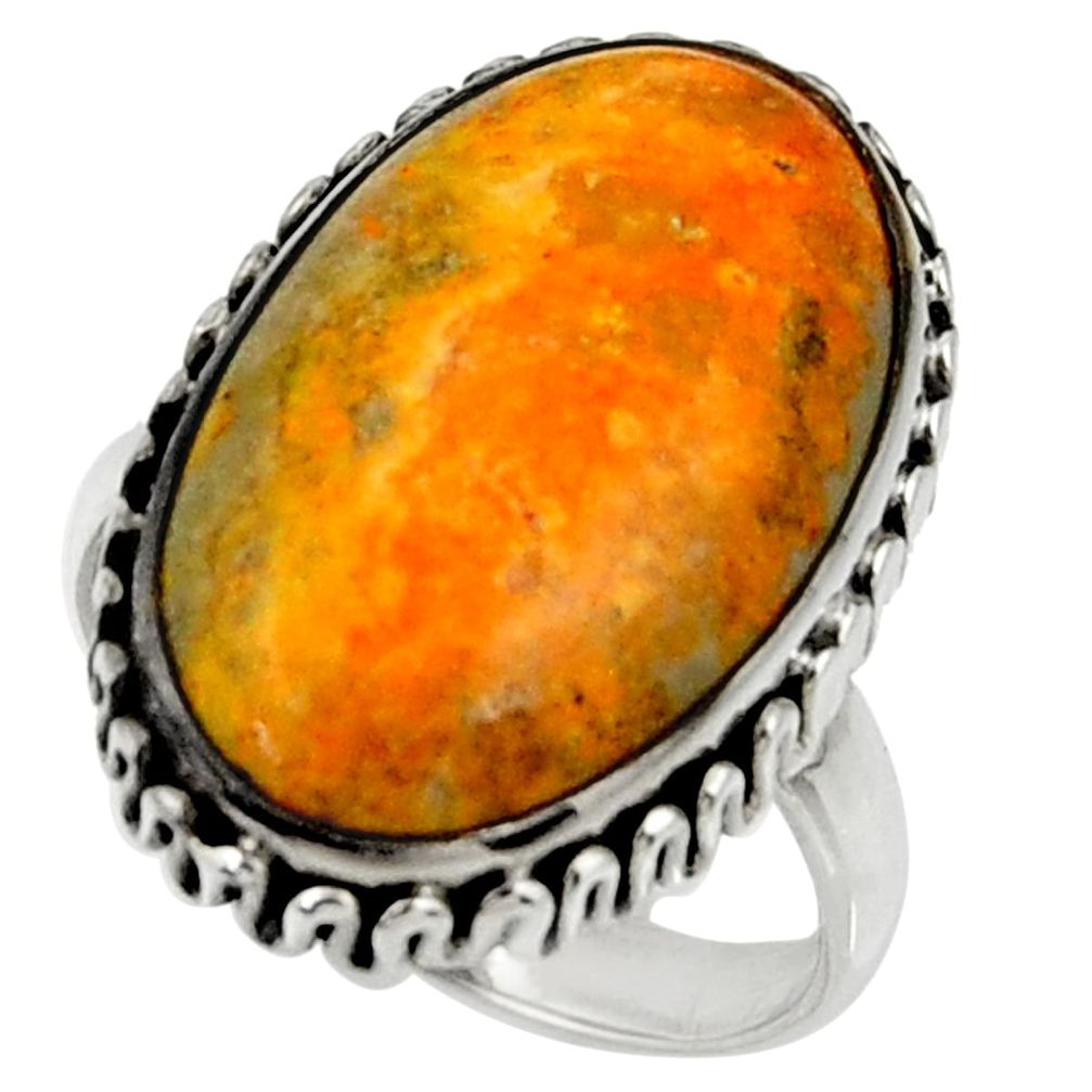 Natural bumble bee australian jasper 925 silver solitaire ring size 9 r28363