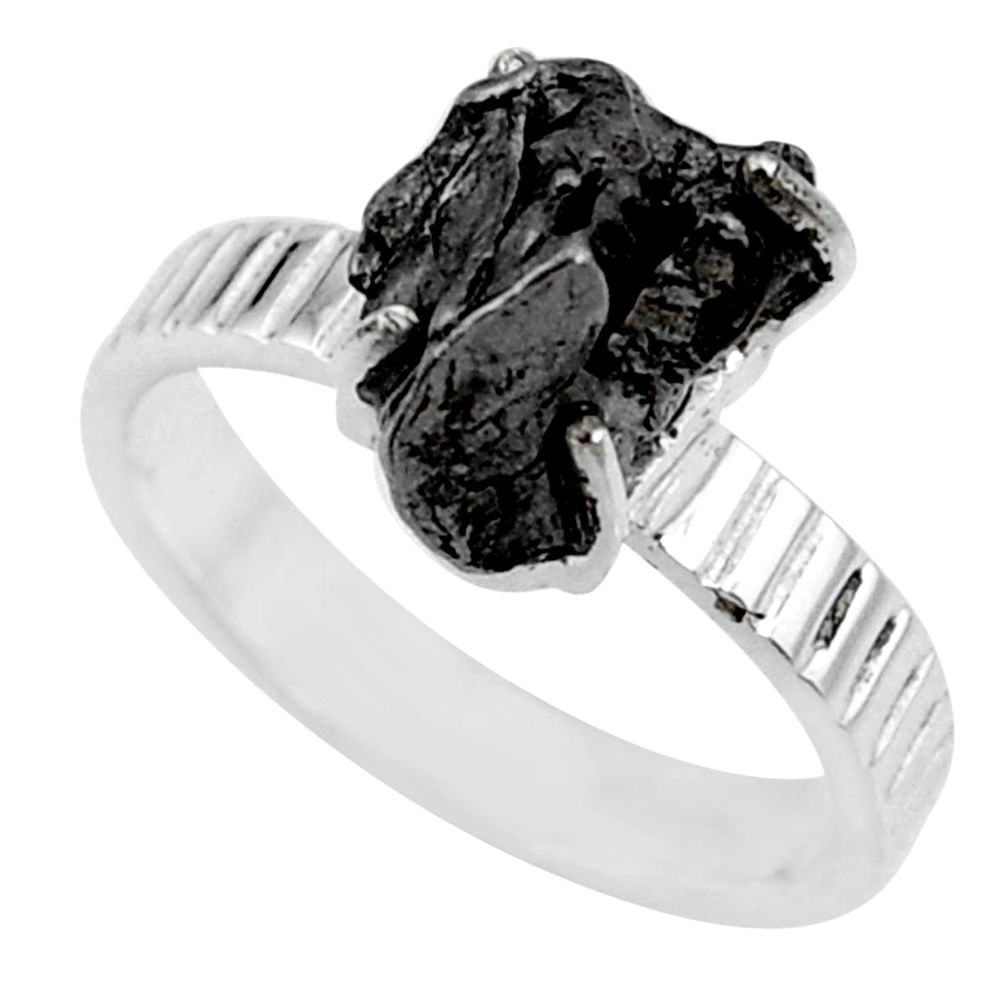 5.87cts natural campo del cielo (meteorite) silver solitaire ring size 7 r73519