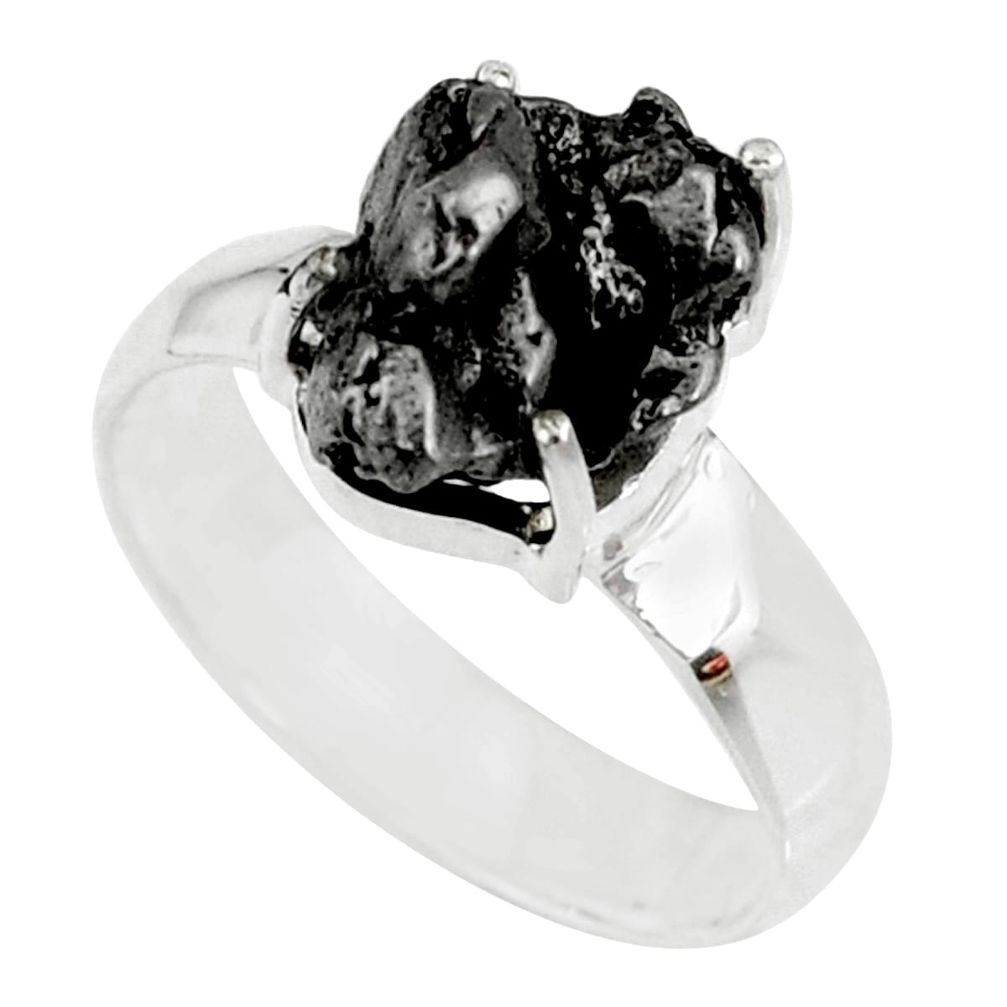 6.83cts natural campo del cielo (meteorite) silver solitaire ring size 8 r73503