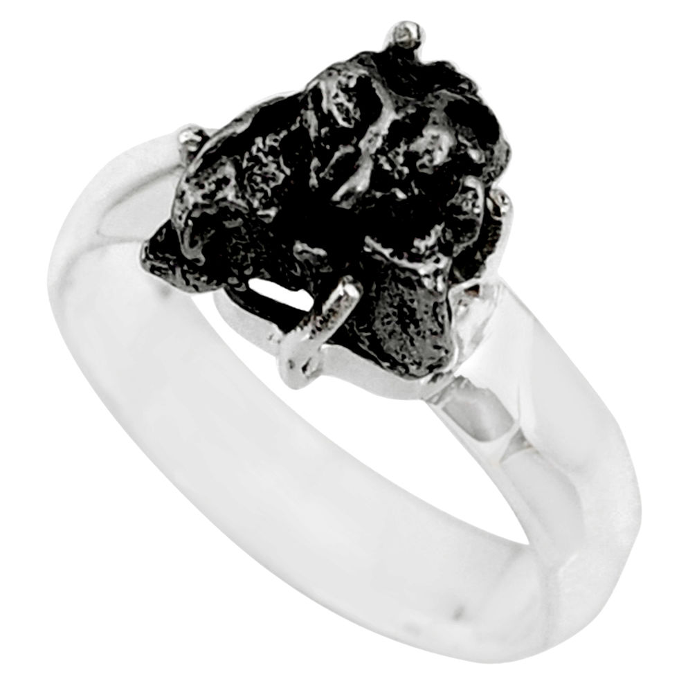 6.04cts natural campo del cielo (meteorite) silver solitaire ring size 8 r73511