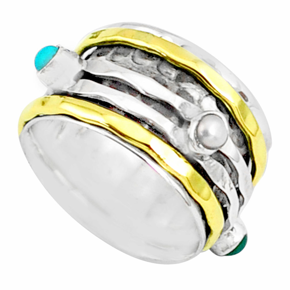 1.65cts natural chalcedony 925 silver two tone spinner band ring size 7 r80576