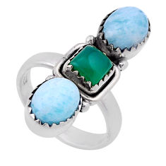 5.66cts natural chalcedony larimar 925 silver adjustable ring size 6.5 n46666