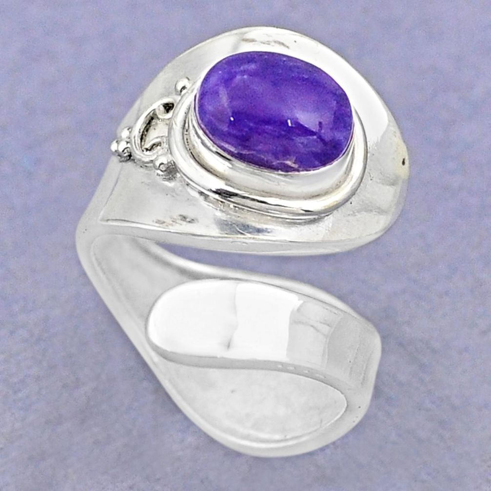 2.01cts natural charoite (siberian) 925 silver adjustable ring size 6.5 t88129